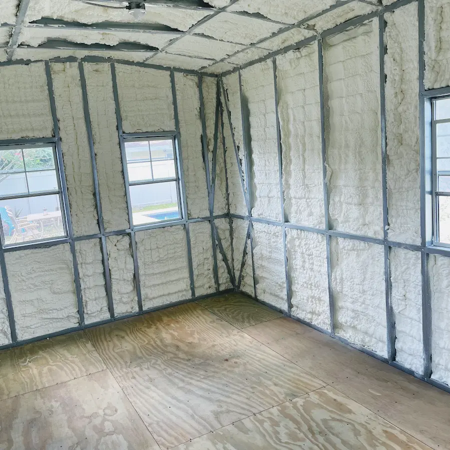 Closed-cell spray foam insulation applied to wall cavities in a residential project in El Cajon